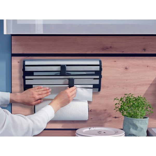 Dispenser pentru prosoape de bucătărie din hârtie și folie de aluminiu argintiu de montat pe perete din metal Parat Royal – LEIFHEIT-image-2