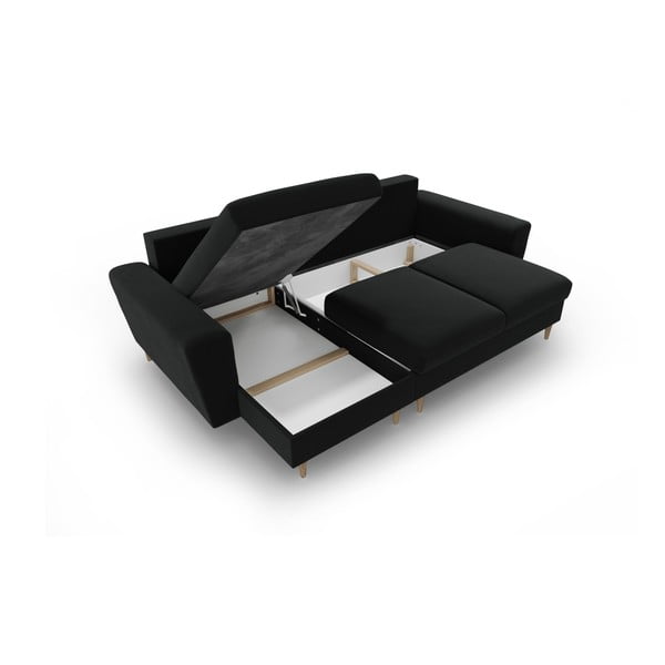 Colțar negru extensibil, cu spațiu de depozitare cu tapițerie din catifea Kyoto – Cosmopolitan Design-image-3