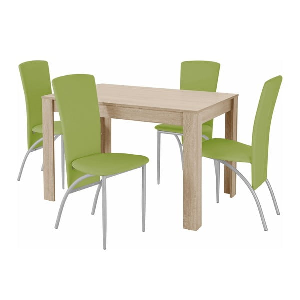 Set masă cu 4 scaune Støraa Lori Nevada Oak Green, verde