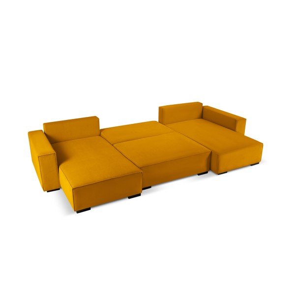 Canapea extensibilă din catifea în formă de U Mazzini Sofas Azalea, galben-image-3
