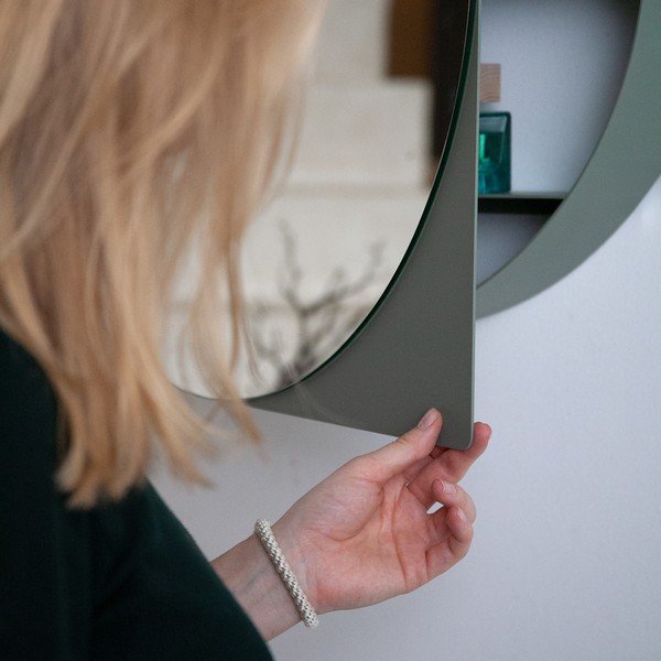 Dulap de baie verde prăfuit suspendat/cu oglindă din metal 55x55 cm Sonnet – Spinder Design-image-4