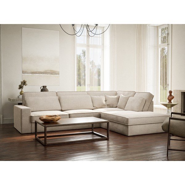 Colțar crem cu tapițerie din chenille (cu colț pe partea dreaptă/în formă de ”L”) Kirou – Maison de Rêve-image-1