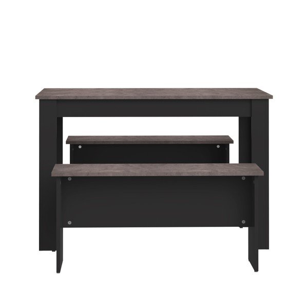 Set masă și 2 bănci cu blat în decor de beton TemaHome Nice, negru-image-3