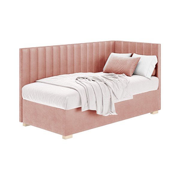 Pat pentru copii  roz pe colț cu spațiu de depozitare cu saltea 90x200 cm Snugi – Ghado-image-3