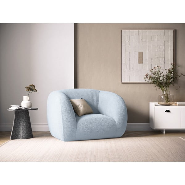 Fotoliu albastru deschis cu tapițerie din stofă bouclé Essen – Cosmopolitan Design-image-1