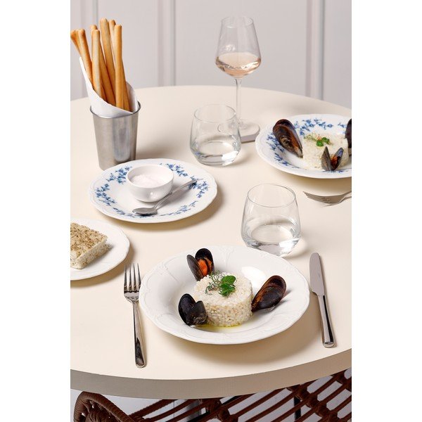 Farfurie albă/albastră adâncă din porțelan ø 23,5 cm Retro – BonBistro-image-3