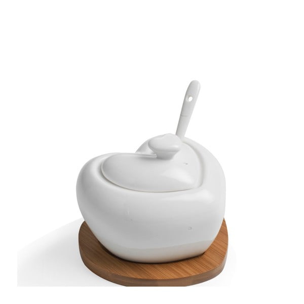 Zaharniță din porțelan cu linguriță și suport din bambus Brandani Heart-image-3