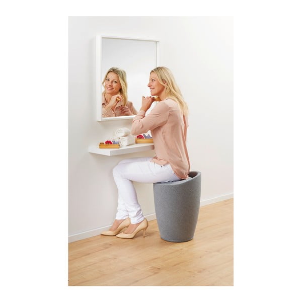 Coș de rufe și taburet, 2 în 1, Wenko Linen Look, gri deschis, 20 l-image-1