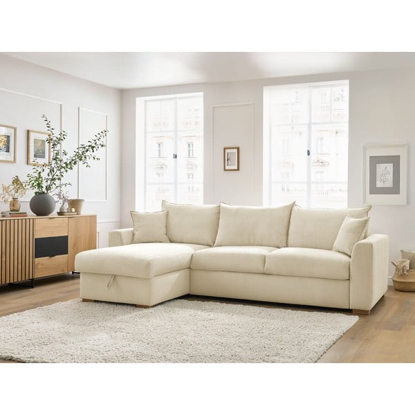 Colțar crem extensibil cu tapițerie din catifea reiată  (cu colț variabil) Augustin – Bobochic Paris-image-1