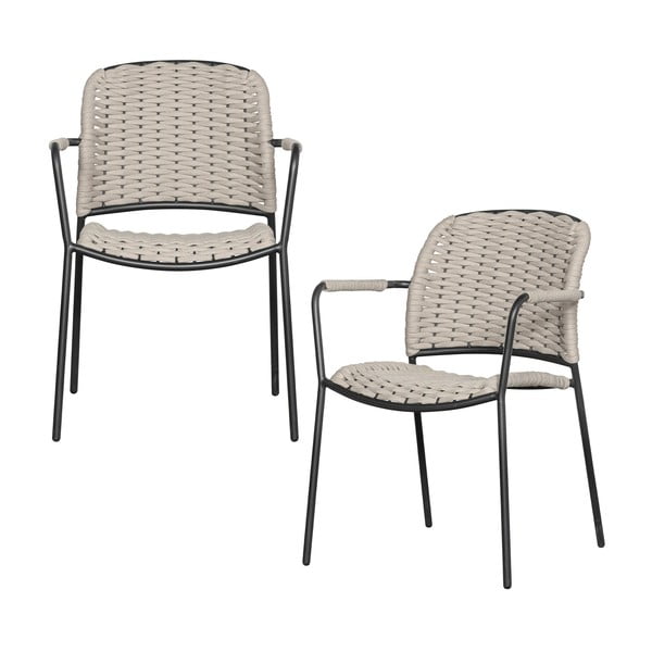 Scaune de grădină negre/bej 2 buc. din metal Taku – Exotan-image-1