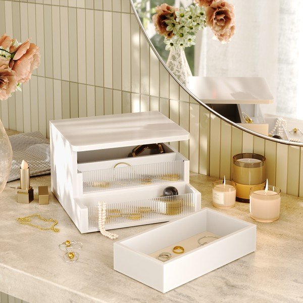 Organizator de baie alb mat din lemn Malibu – Umbra-image-1
