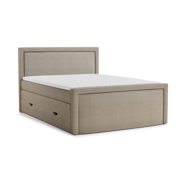 Pat boxspring bej cu spațiu de depozitare 200x200 cm Fresco – Maison de Rêve