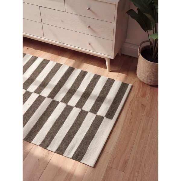Covor alb/maro reversibil/țesut manual din lână 80x150 cm Vika – Hanse Home-image-2