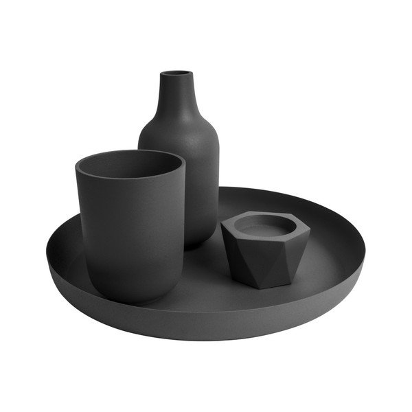Tavă rotundă din ceramică Present Time Nimble, negru-image-1