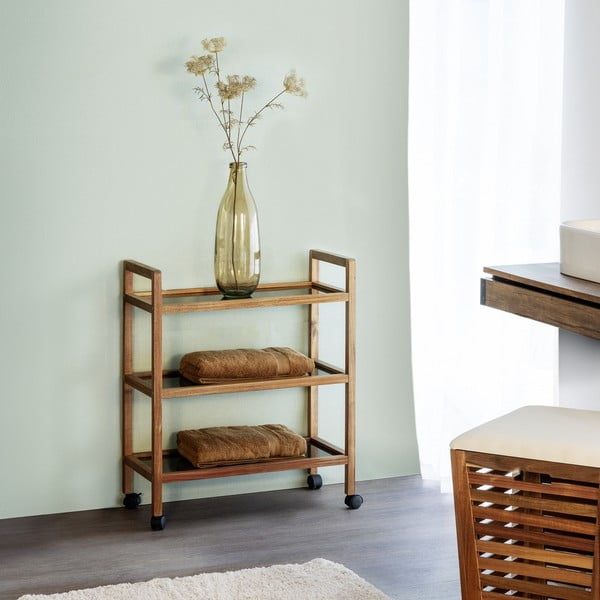 Etajeră de baie neagră/în culoare naturală din lemn de acacia 65x76,5 cm Fondi – Wenko-image-1