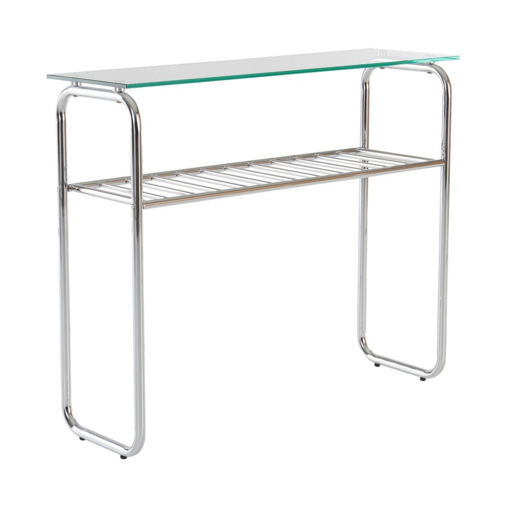 Masă consolă argintiu-lucios cu blat din sticlă 32x100 cm Walle – Jotex