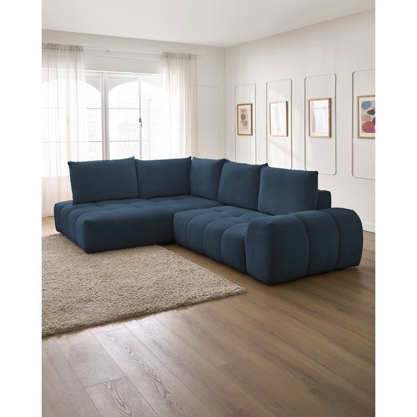 Colțar albastru închis extensibil/cu spațiu de depozitare cu tapițerie din chenille (cu colț pe partea stângă/în formă de ”L”) Everest – Bobochic Paris-image-1