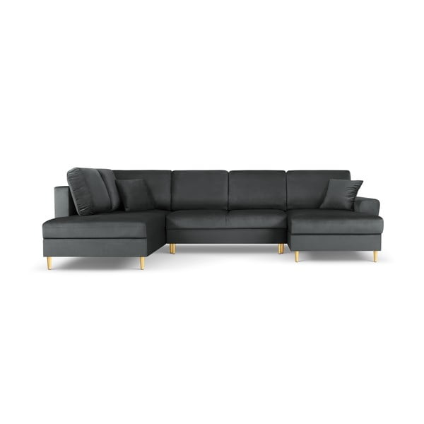 Colțar gri închis extensibil, cu spațiu de depozitare cu tapițerie din catifea (cu colț pe partea stângă, în formă de "U") Kyoto – Cosmopolitan Design