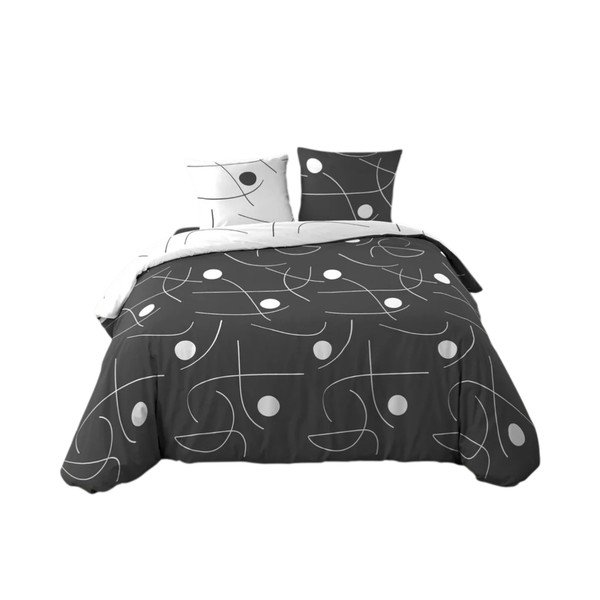 Lenjerie de pat albă/gri închis din microfibră pentru pat dublu/extinsă cu 3 piese 240x220 cm Sonate – douceur d'intérieur