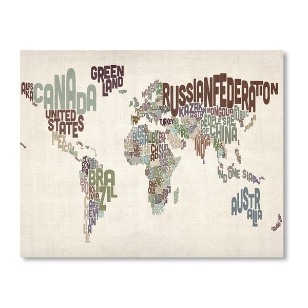 Poster cu harta lumii Americanflat Letters, 60 x 42 cm, maro-gri
