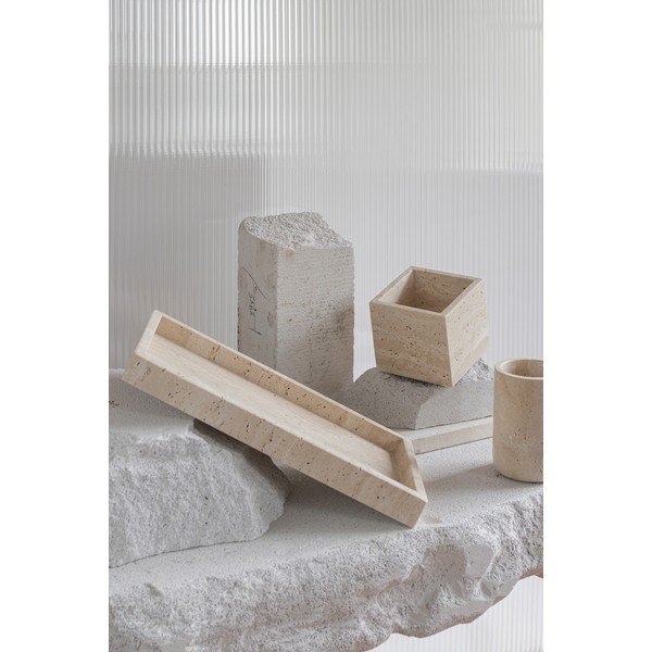 Organizator de baie bej pentru dischete demachiante din piatră Travertine – Mette Ditmer Denmark-image-1