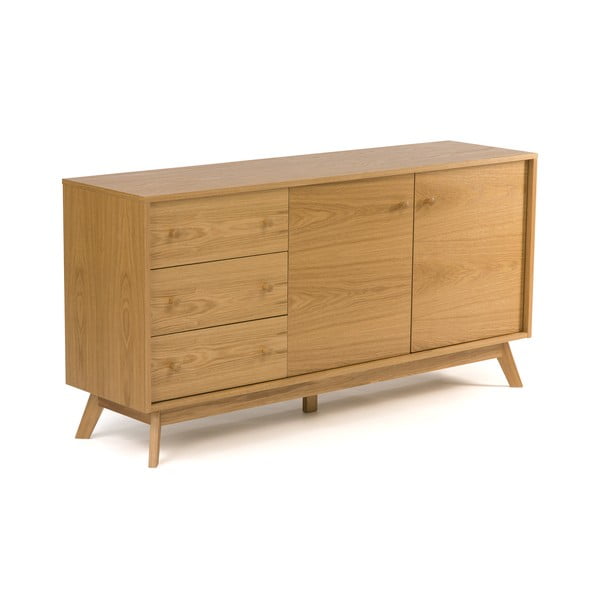 Comodă în culoare naturală joasă cu aspect de lemn de stejar 149x75 cm Kensal – Woodman-image-1