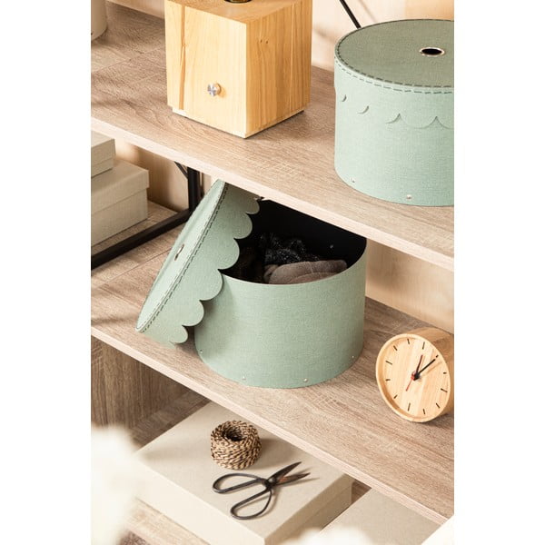 Cutii de depozitare albastru-verde 2 buc. din carton cu capac ø 26x17,5 cm Wilma Canvas Paper Laminate – Bigso-image-2