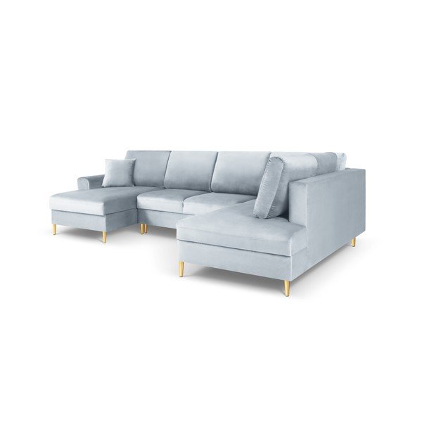 Colțar albastru deschis extensibil, cu spațiu de depozitare cu tapițerie din catifea (cu colț pe partea dreaptă, în formă de "U") Kyoto – Cosmopolitan Design-image-3