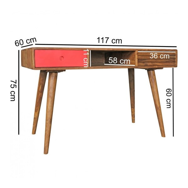 Birou din lemn masiv de palisandru Skyport REPA, sertar roșu-image-4