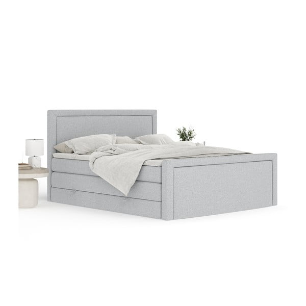 Pat boxspring gri deschis cu spațiu de depozitare 200x200 cm Lavenda – Maison de Rêve-image-2