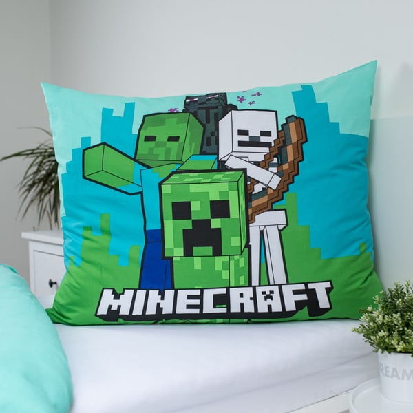 Lenjerie de pat pentru copii verde-albastră din bumbac pentru pat de o persoană 140x200 cm Minecraft "Mobs Here" – Jerry Fabrics-image-3