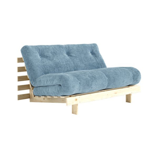 Canapea albastru-deschis extensibilă cu tapițerie din catifea reiată  140 cm Roots – Karup