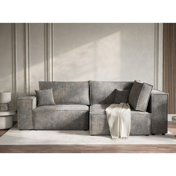 Colțar gri extensibil/cu spațiu de depozitare cu tapițerie din chenille (cu colț pe partea dreaptă/în formă de ”L”) Tonga – Maison de Rêve-image-1