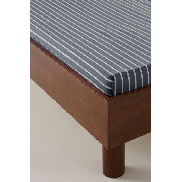 Cearceaf alb/albastru din bumbac organic cu elastic 160x200 cm Sima – Jotex-image-1