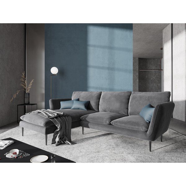 Colțar pe partea stângă cu 5 locuri din catifea Mazzini Sofas Acacia, gri-image-1