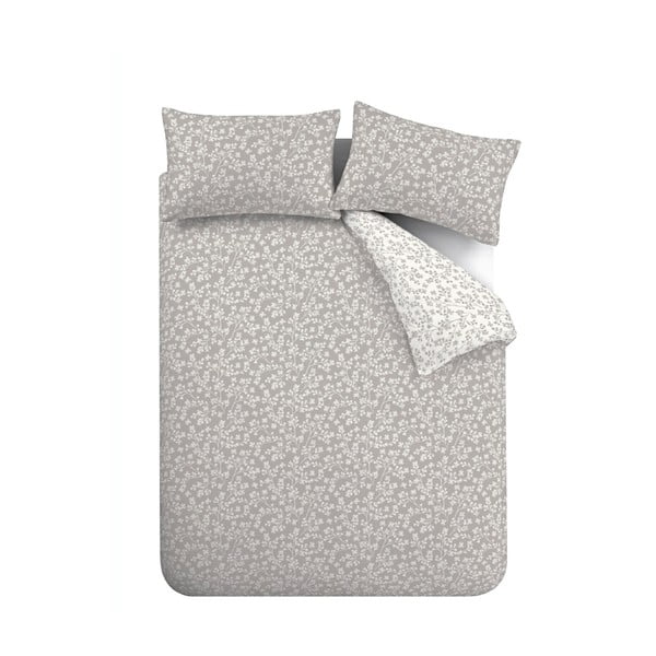 Lenjerie de pat gri din flanelă pentru pat dublu 200x200 cm Grace Floral Leaf – Catherine Lansfield-image-2