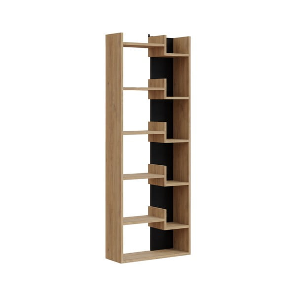 Bibliotecă neagră/în culoare naturală cu aspect de lemn de stejar 60,5x162 cm Klapo – Marckeric-image-4