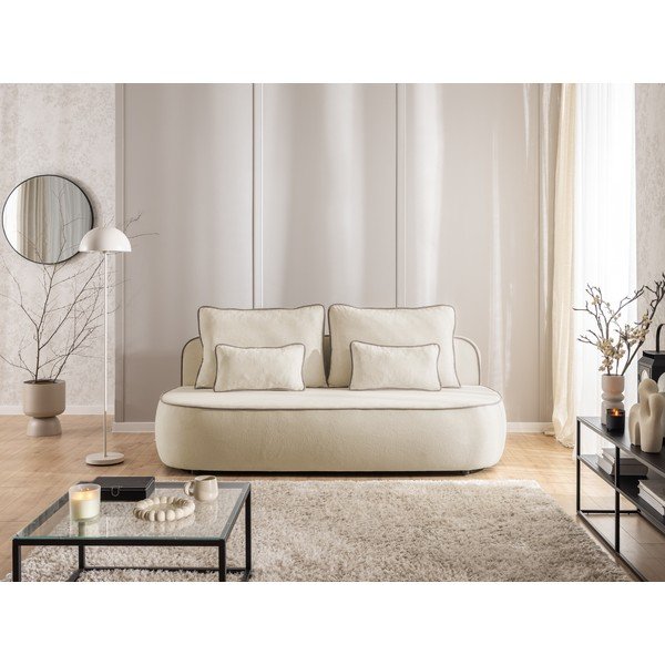 Canapea bej/taupe extensibilă/cu spațiu de depozitare cu tapițerie din catifea 210 cm Saga – Ropez-image-2