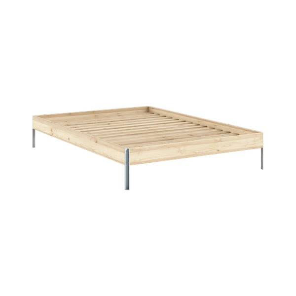 Pat matrimonial în culoare naturală din lemn de pin cu somieră 140x200 cm Core – Karup Design