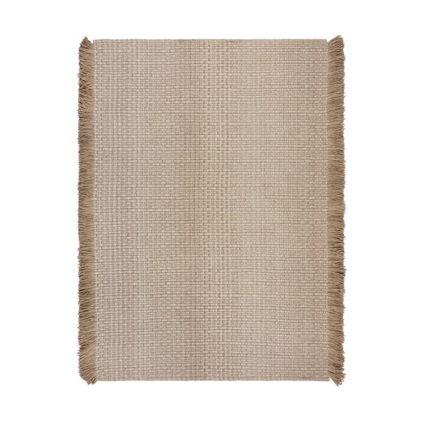 Covor bej țesut manual din amestesc de lână 120x170 cm Rene Fringed Ribbed – Flair Rugs