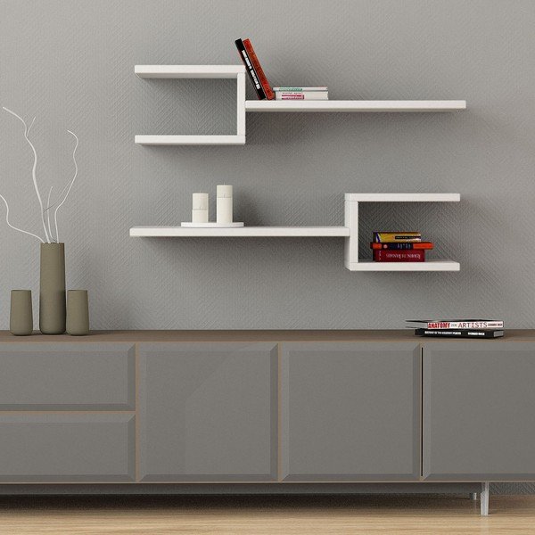 Set 2 rafturi de perete Fork, alb-image-1