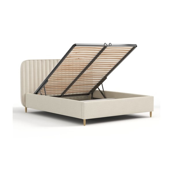 Pat bej tapițat cu spațiu de depozitare cu somieră 120x200 cm Noto – Maison de Rêve-image-3