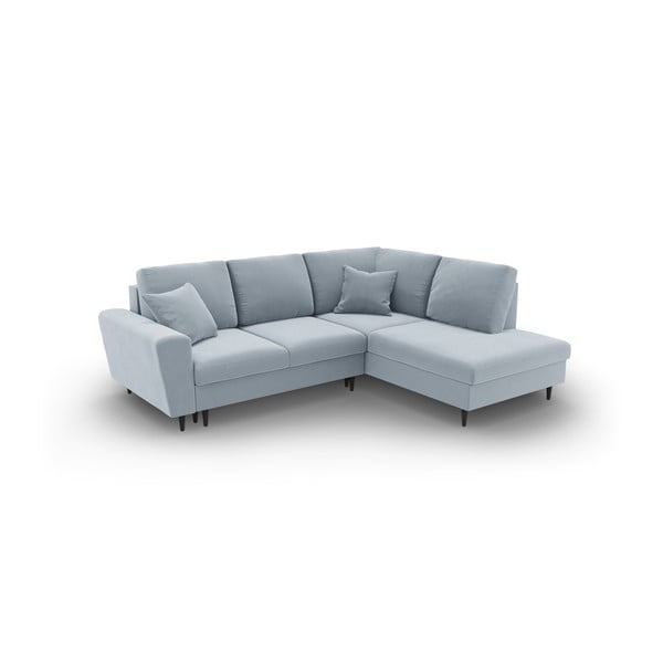 Colțar albastru deschis extensibil, cu spațiu de depozitare cu tapițerie din catifea (cu colț pe partea dreaptă-în formă de ”L”) Kyoto – Cosmopolitan Design-image-1