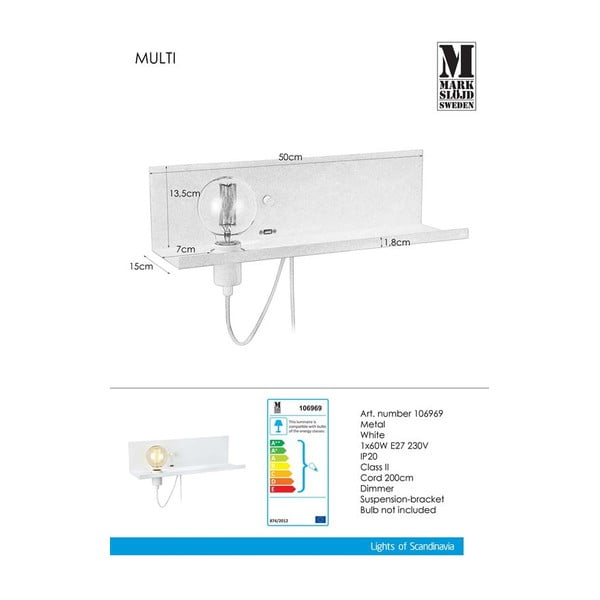 Aplică perete cu stație de încărcare USB Markslöjd Multi, alb-image-2