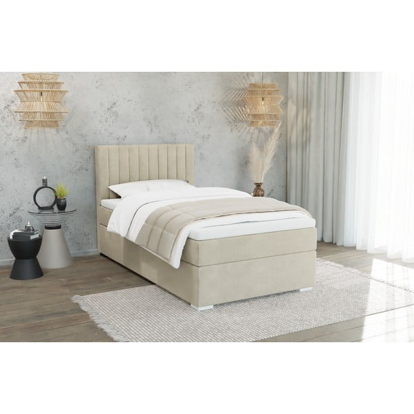 Pat bej tapițat cu spațiu de depozitare cu somieră 80x200 cm Bunny – Ropez-image-1