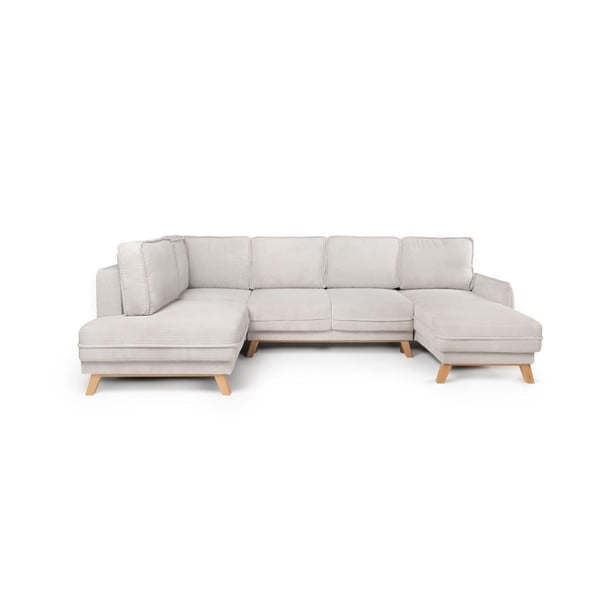 Colțar bej extensibil cu tapițerie din catifea reiată  (cu colț pe partea stângă /în formă de "U") Tori – Bonami Selection