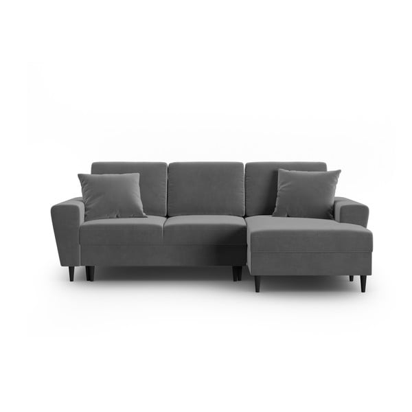 Colțar gri deschis extensibil, cu spațiu de depozitare cu tapițerie din catifea (cu colț pe partea dreaptă, cu șezlong) Kyoto – Cosmopolitan Design