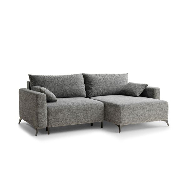 Colțar gri extensibil/cu spațiu de depozitare cu tapițerie din chenille (cu colț pe partea dreaptă/cu șezlong) Leon – Maison de Rêve