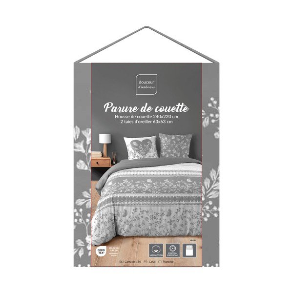 Lenjerie de pat albă/gri din bumbac pentru pat dublu/extinsă cu 3 piese 240x220 cm Annie – douceur d'intérieur-image-3