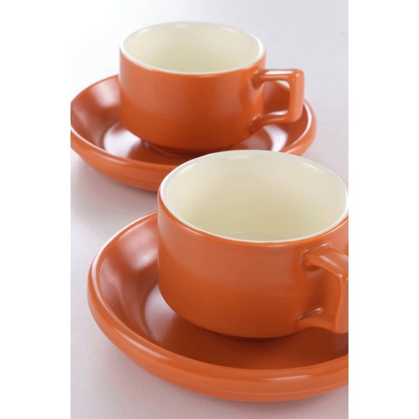 Cești portocalii 4 buc. cu farfurioară din ceramică 300 ml Thelma – Jotex-image-2